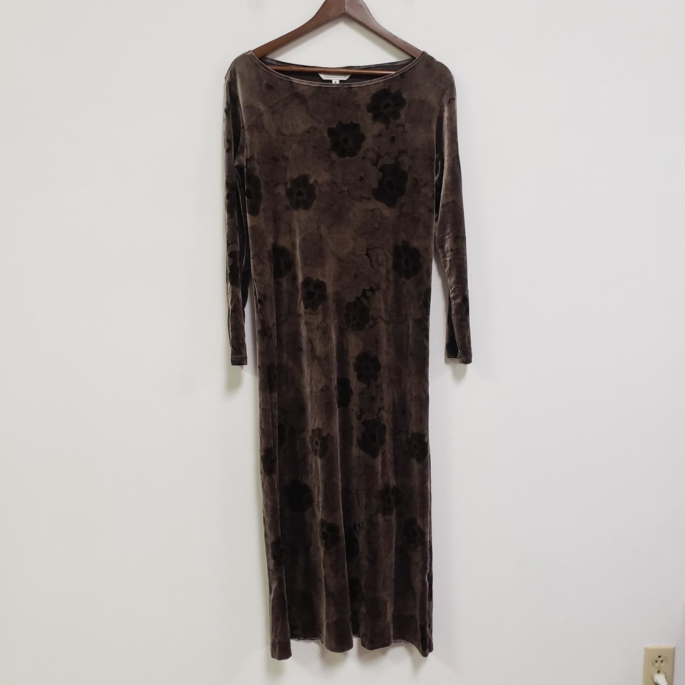 John Paul Richard Womens Y2K Whimsigoth Velvet Dress Size M Brown Floral Maxi